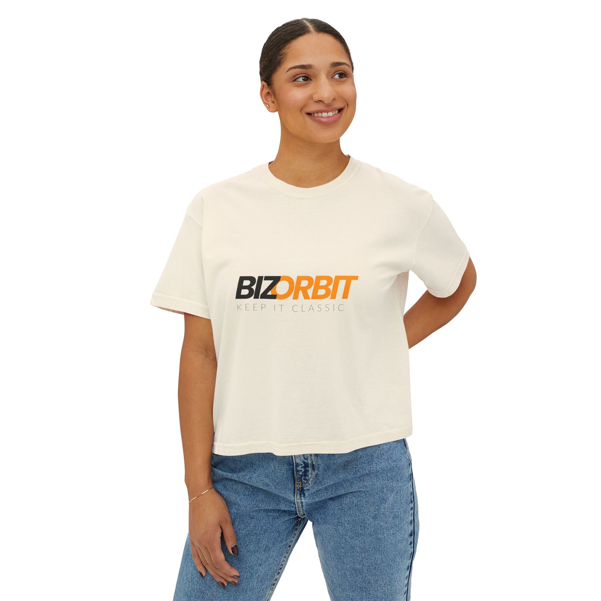 BizOrbit Women's Boxy Tee – Retro Logo Crop T-Shirt